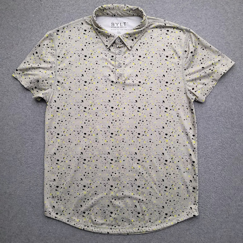 BYLT Drop Cut Polo Mens Medium Lux Performance Stretch Paint Splatter Golf